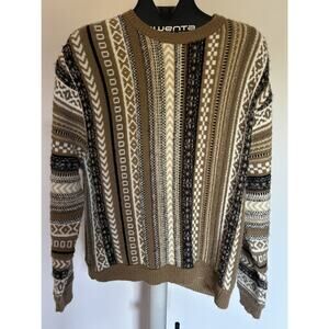 Asos sweater knit Coogi style multicolored cable size Small Tan Black White Mens